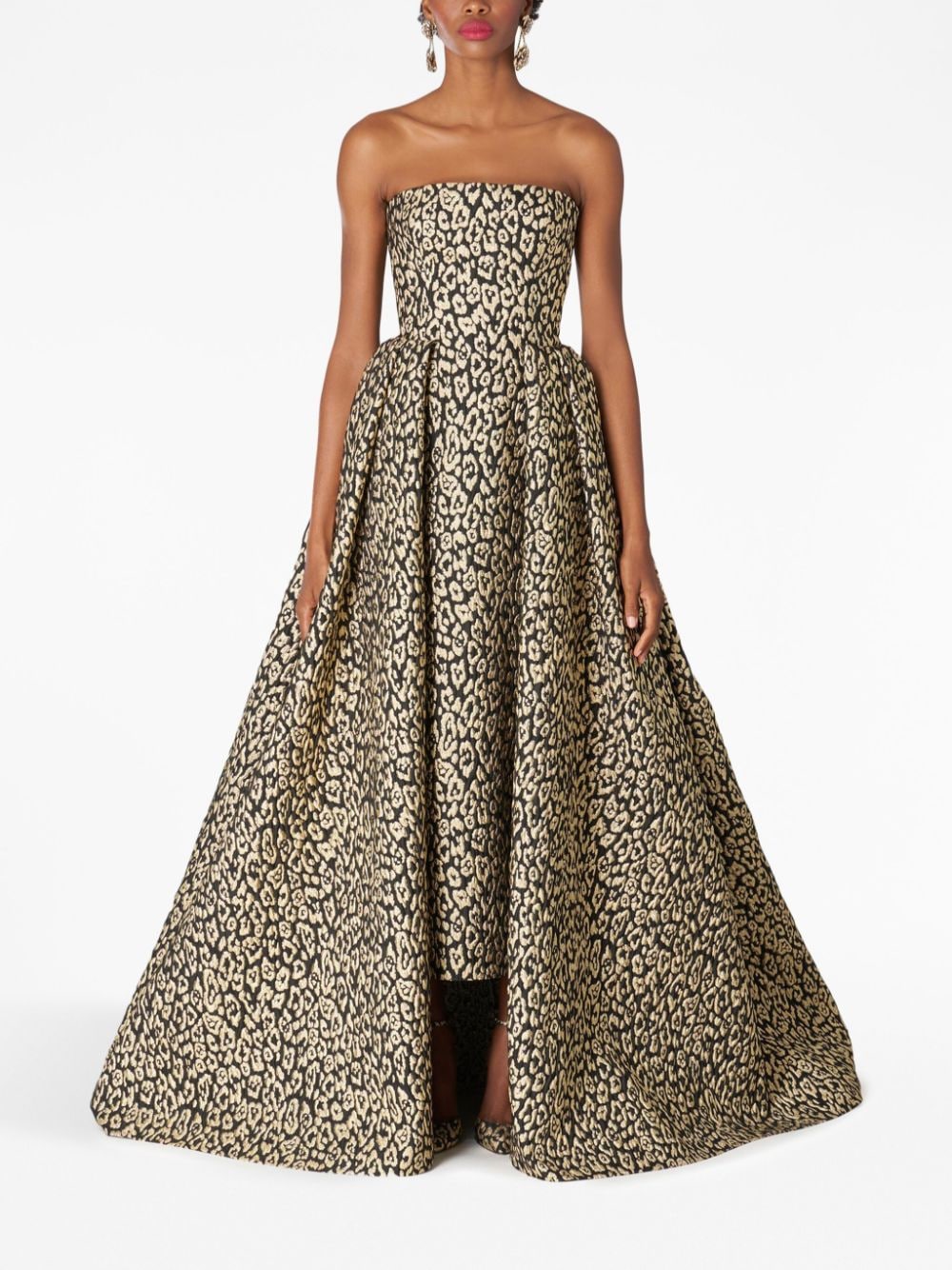 Carolina Herrera Leopard-jacquard strapless gown - Zwart