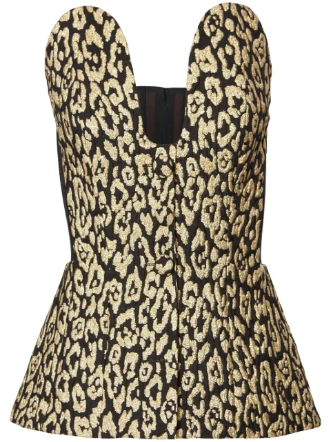 Carolina Herrera leopard-print jacquard deep-U peplum top