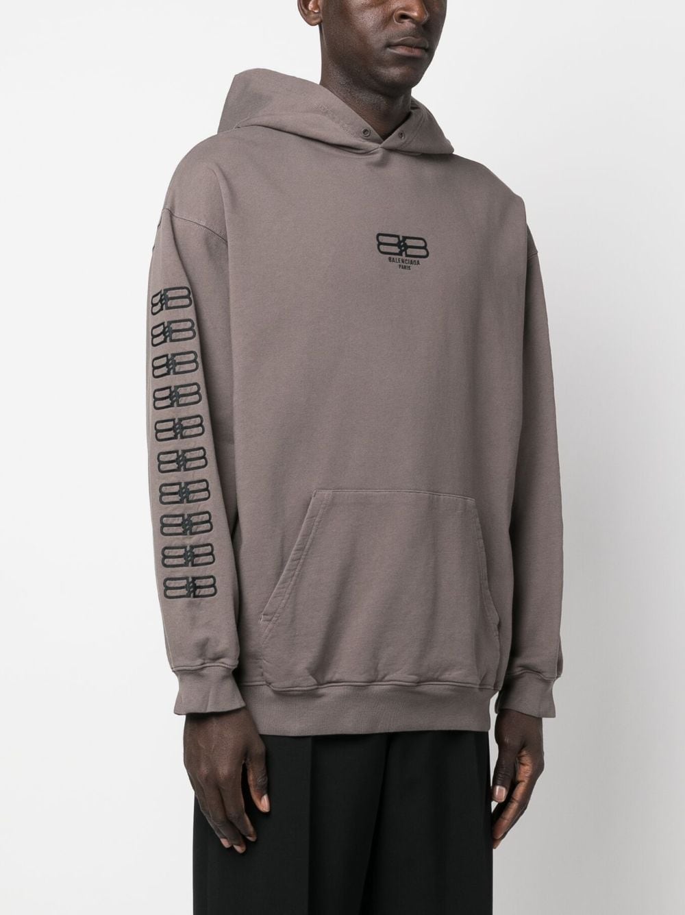 Shop Balenciaga Embroidered-logo Cotton Hoodie In Grey