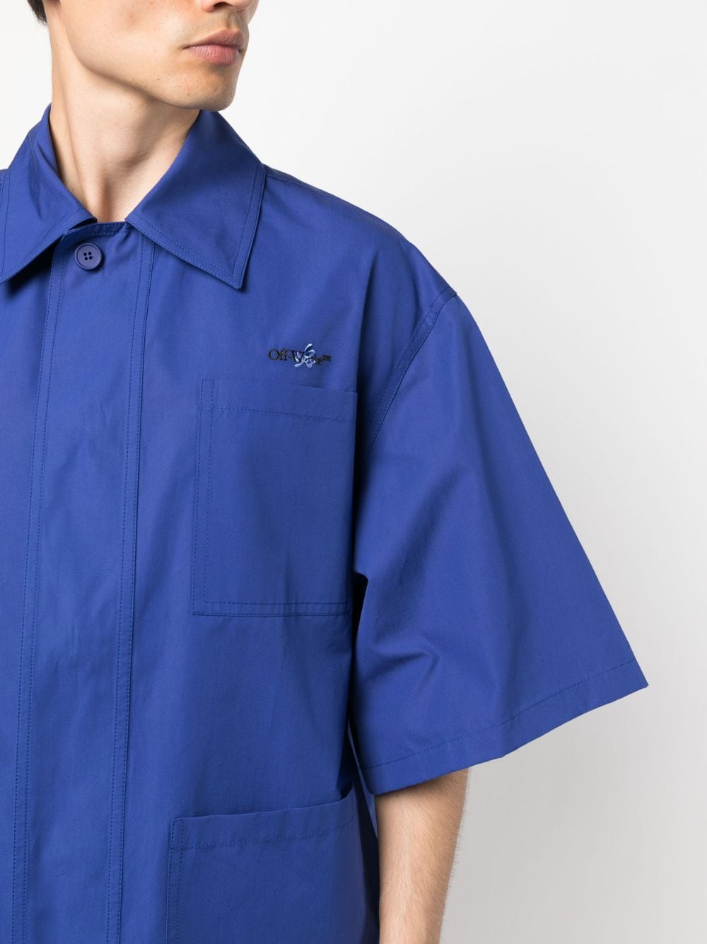 Shop Off-white Logo-embroidered Short-sleeve Shirt In Blue