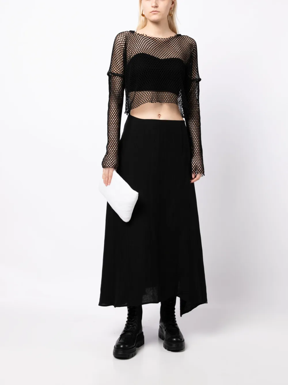Yohji Yamamoto asymmetric cotton maxi skirt - Zwart