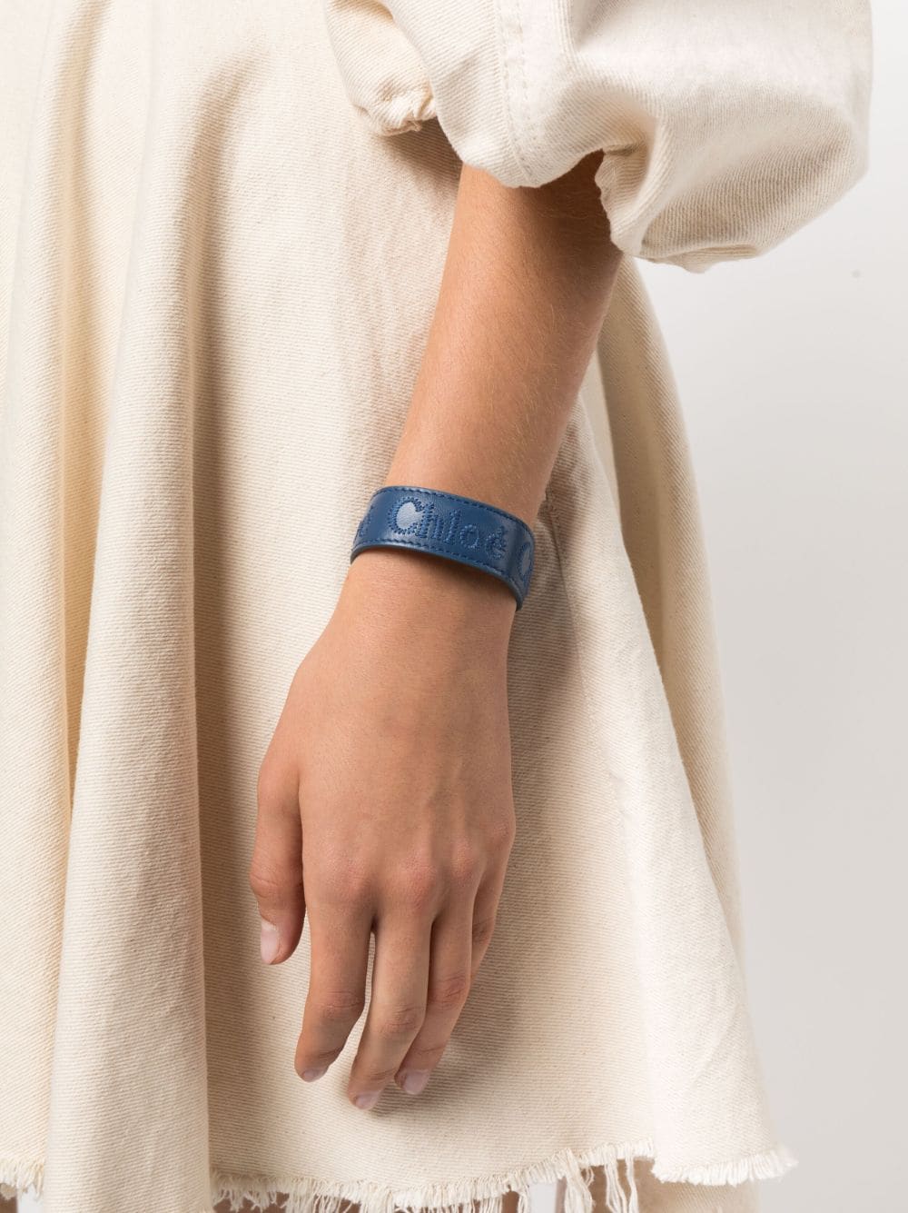 Shop Chloé Embroidered-logo Leather Bracelet In Blue