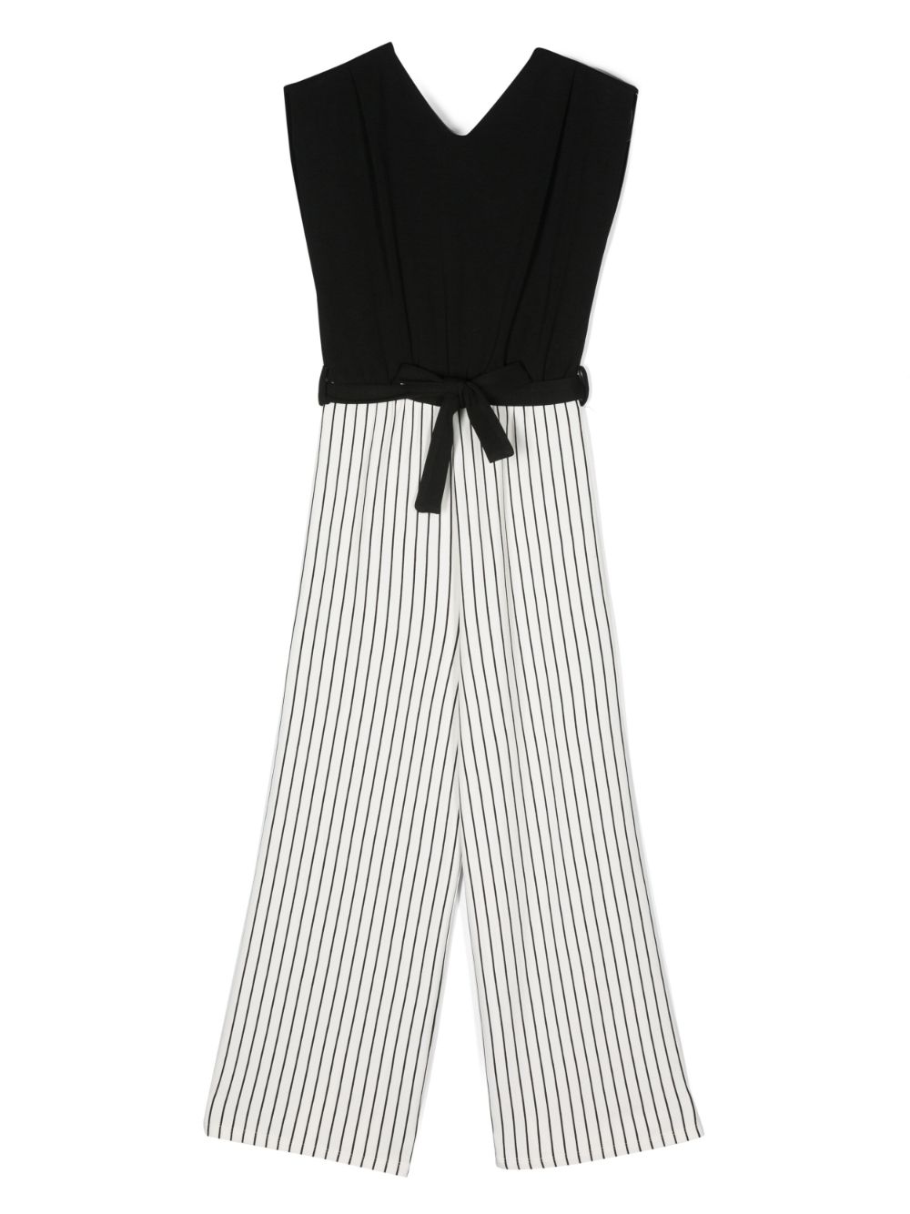 Liu •jo Kids' Wide-leg Striped Belted Jumpsuit In Black