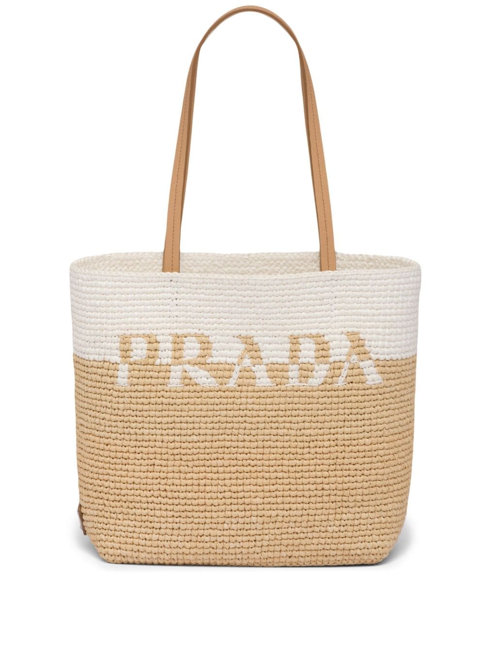 Image 1 of Prada logo-woven raffia tote bag