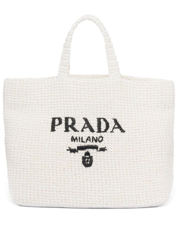 Shop Prada Raffia And Leather Tote Bag
