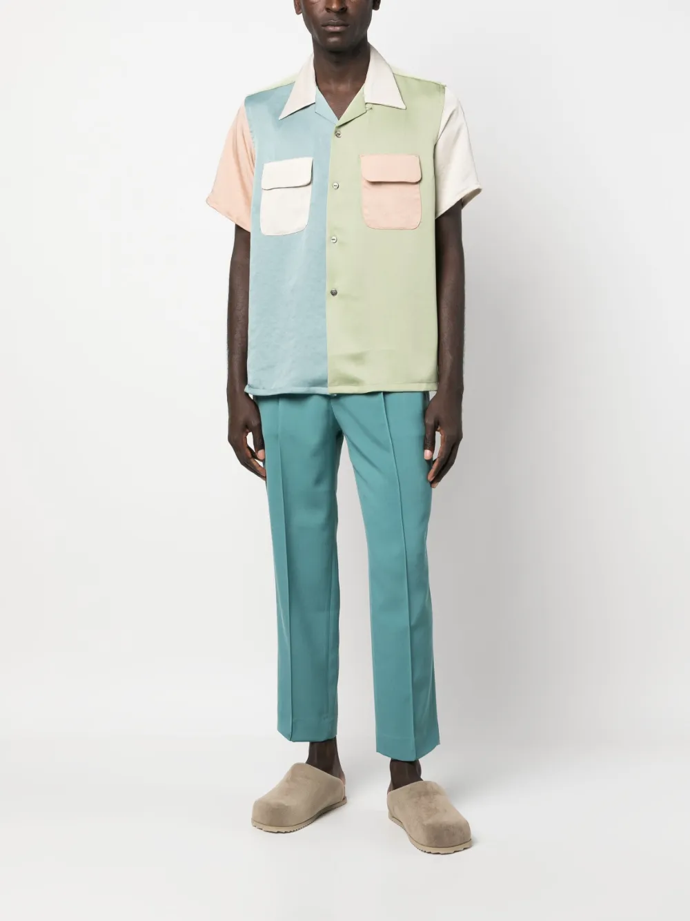 Needles Overhemd met colourblocking - Groen