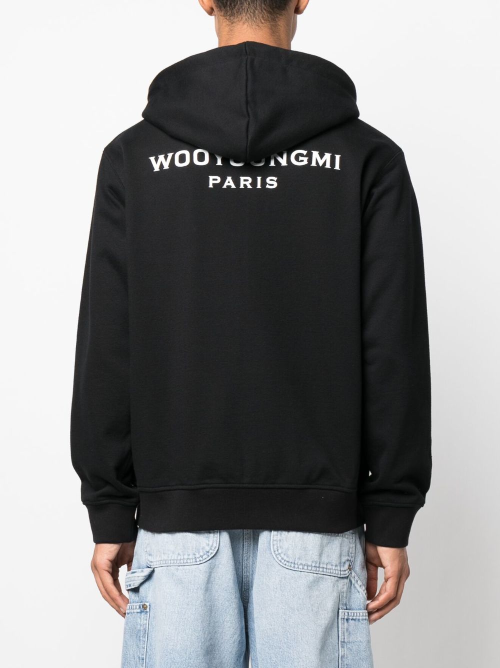 Shop Wooyoungmi Logo-patch Cotton Zip-up Hoodie In Black