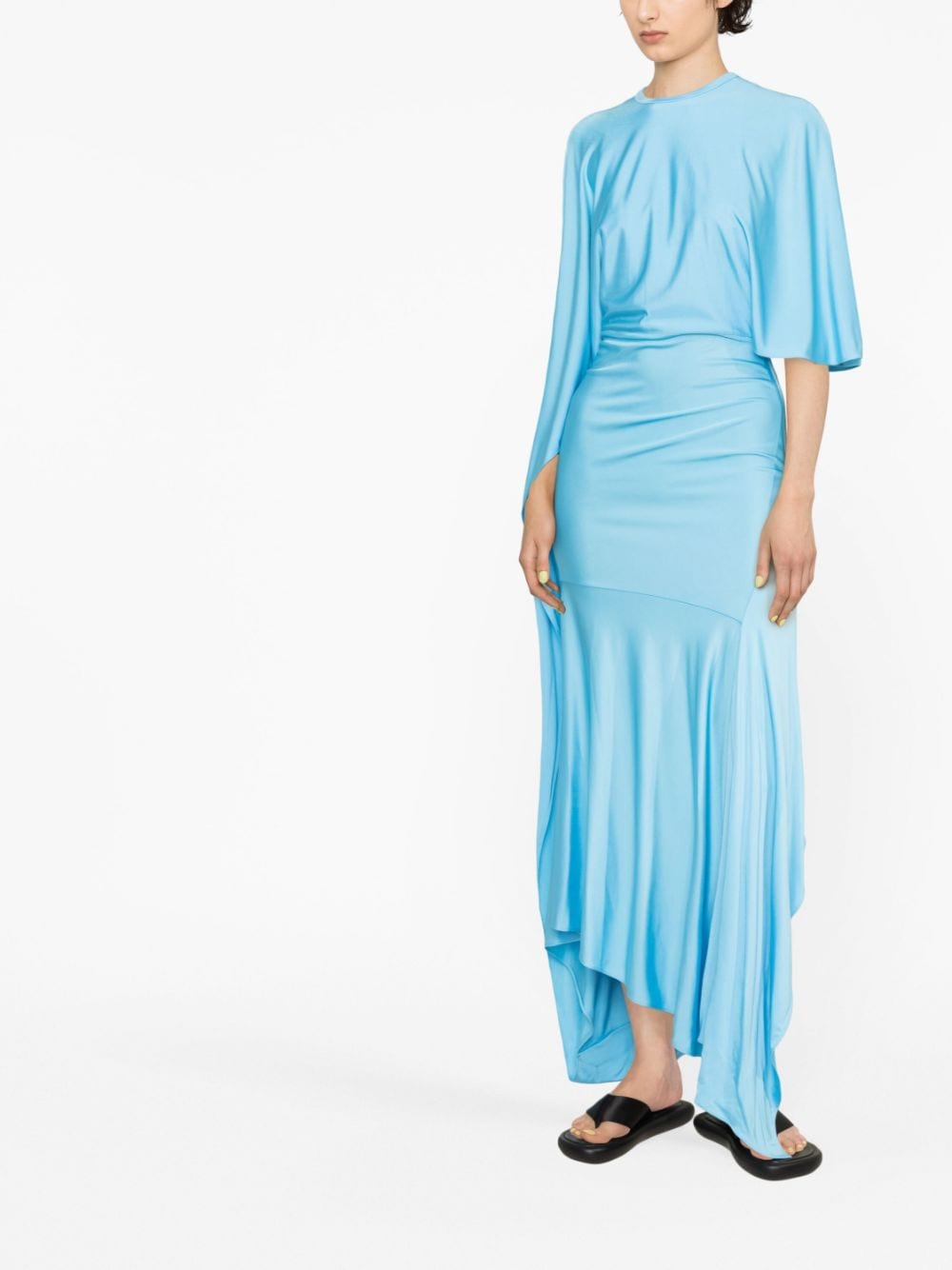 Shop Stella Mccartney Cape-sleeve Asymmetric Maxi Dress In Blue