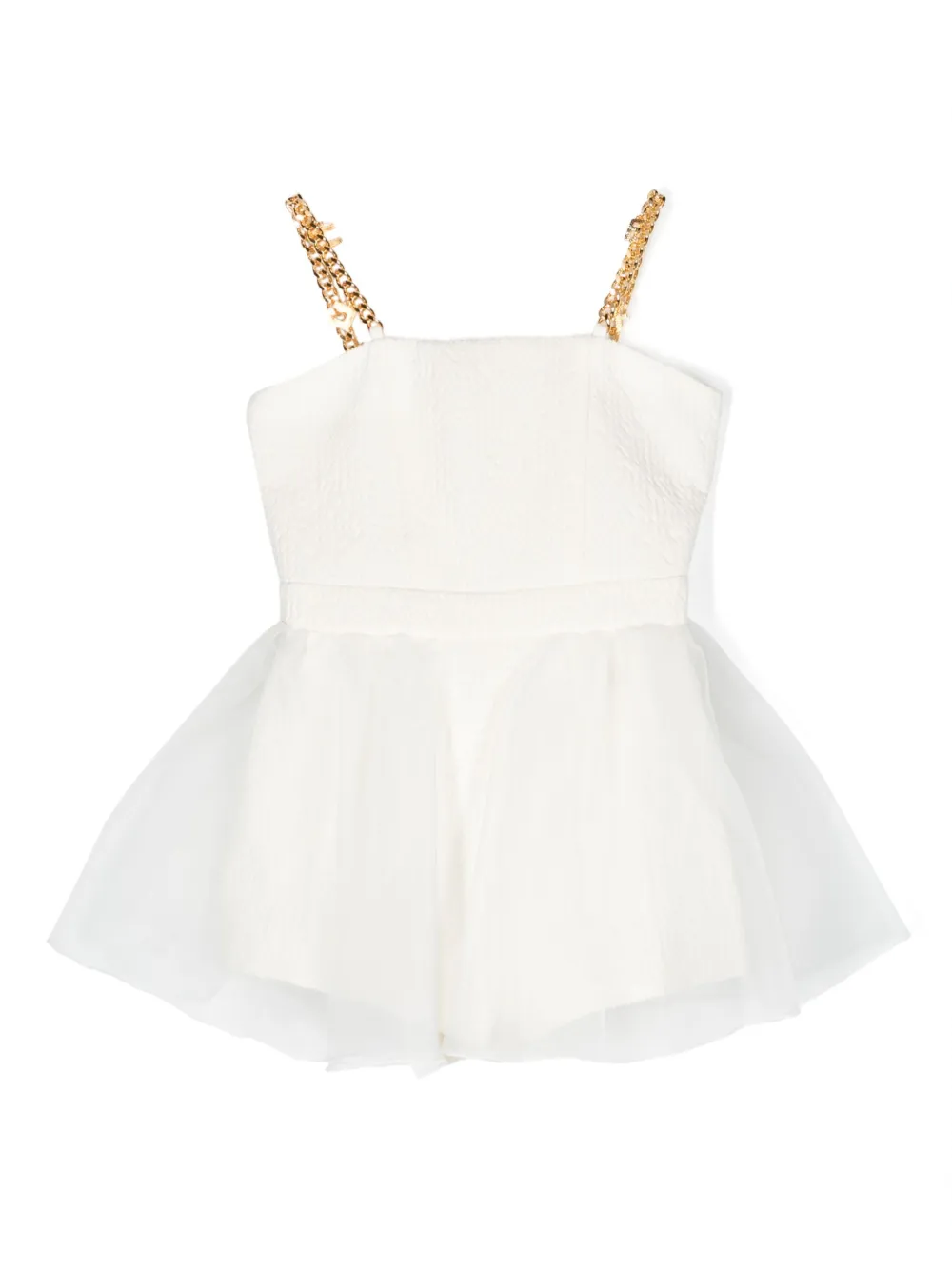 Elisabetta Franchi La Mia Bambina Kids' Tulle-overlay Chain-straps Dress In Neutrals