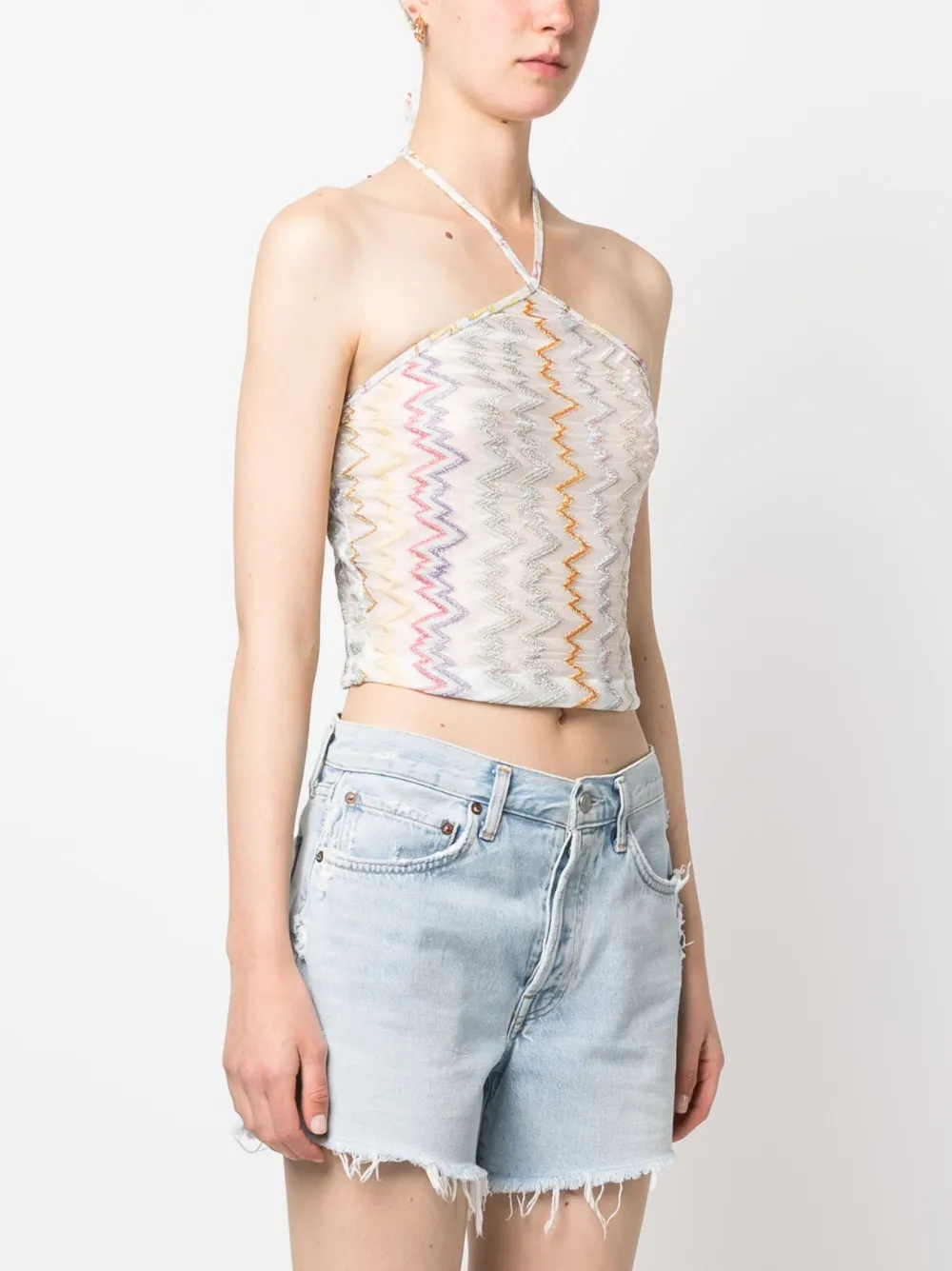 Missoni Halterneck Zigzag Fine-knit Top In White
