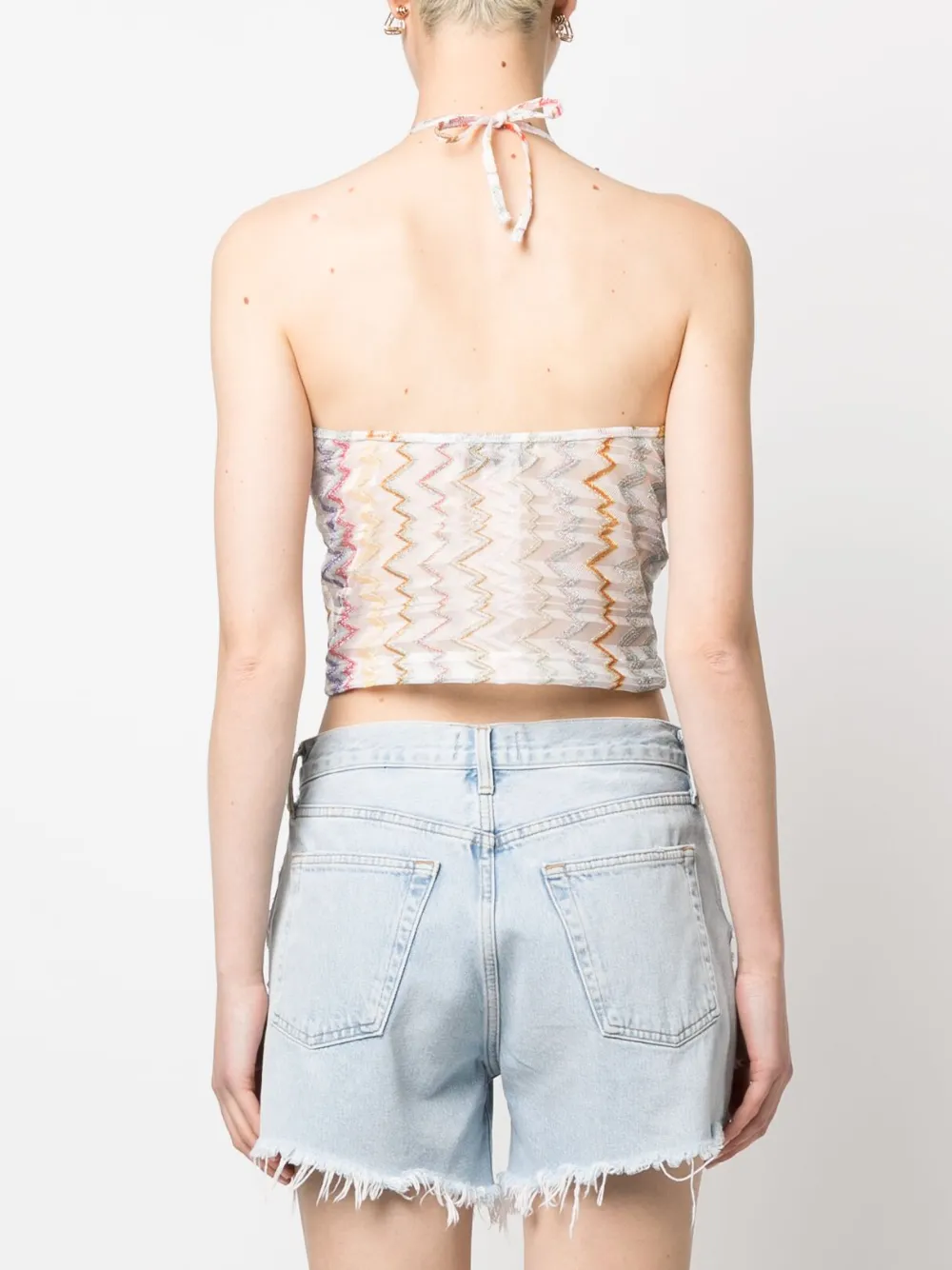 Missoni Halterneck Zigzag Fine-knit Top In White