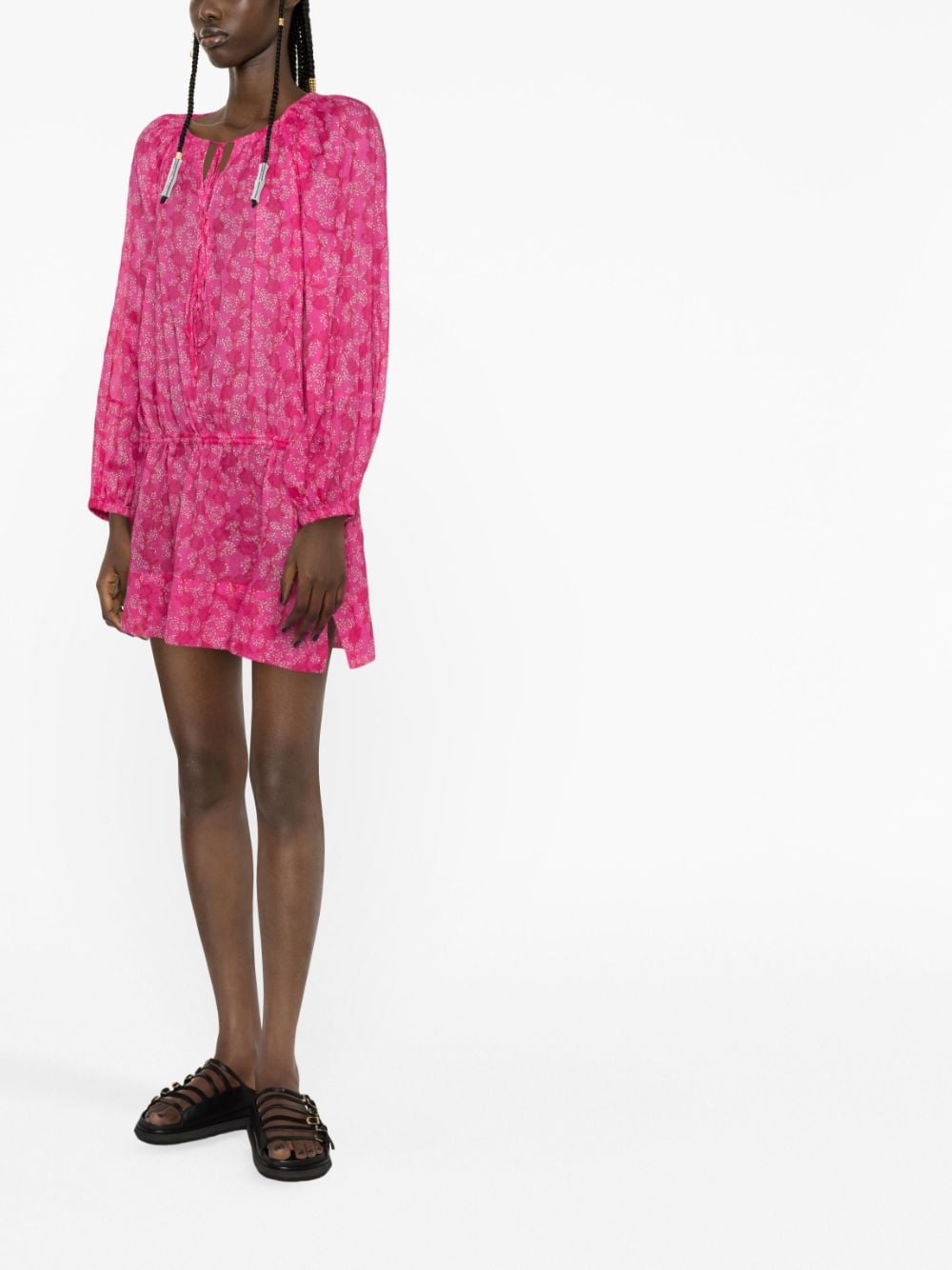 Shop Marant Etoile Floral-print Cotton Mini Dress In Pink
