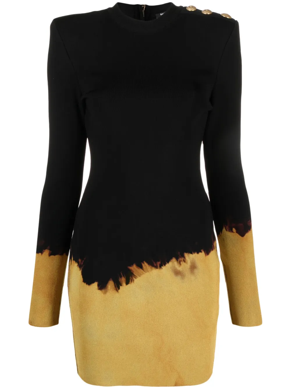 Balmain Long-sleeve Two-tone Dress In Black