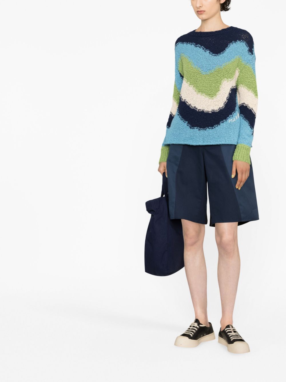 Shop Marni Patterned Intarsia-knit Jumper In Blue