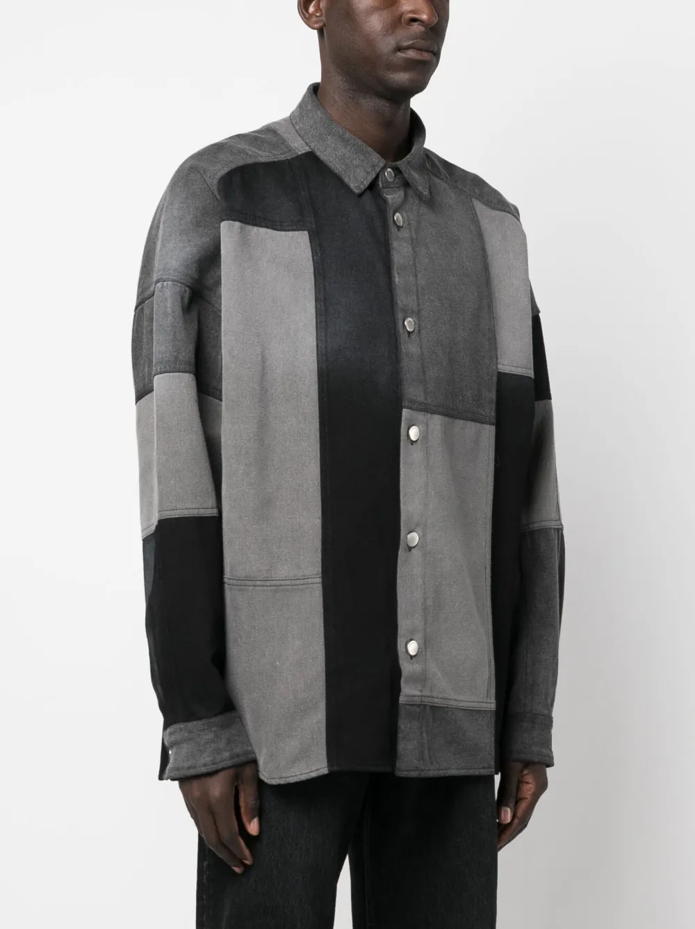 Shop Ambush Patchwork Denim Shirt In Black