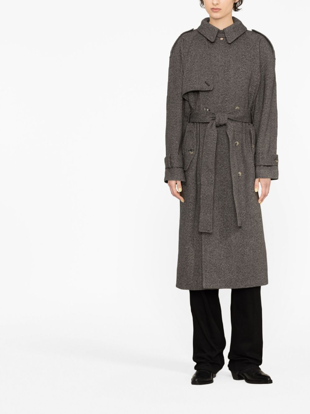 The Mannei Trenchcoat met visgraatpatroon - Grijs