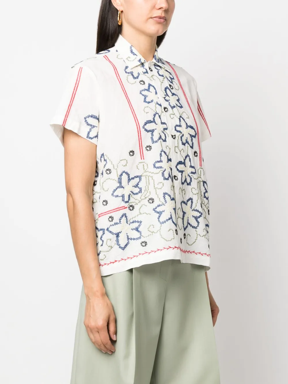 Shop Bode Cornflower Cross-stitch Shirt In White