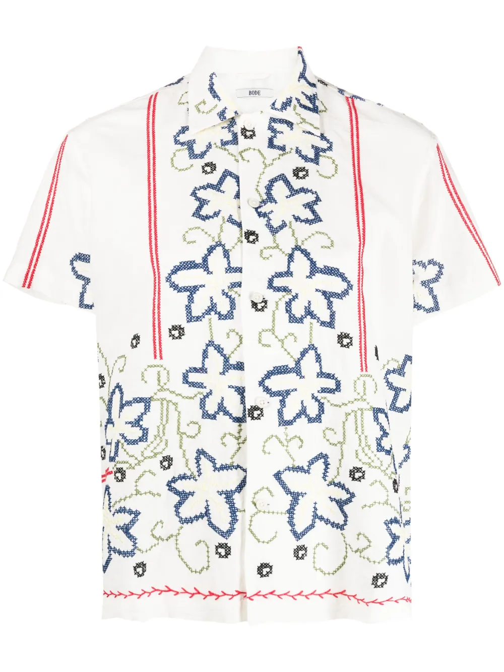 Bode Cornflower Cross-stitch Shirt In White