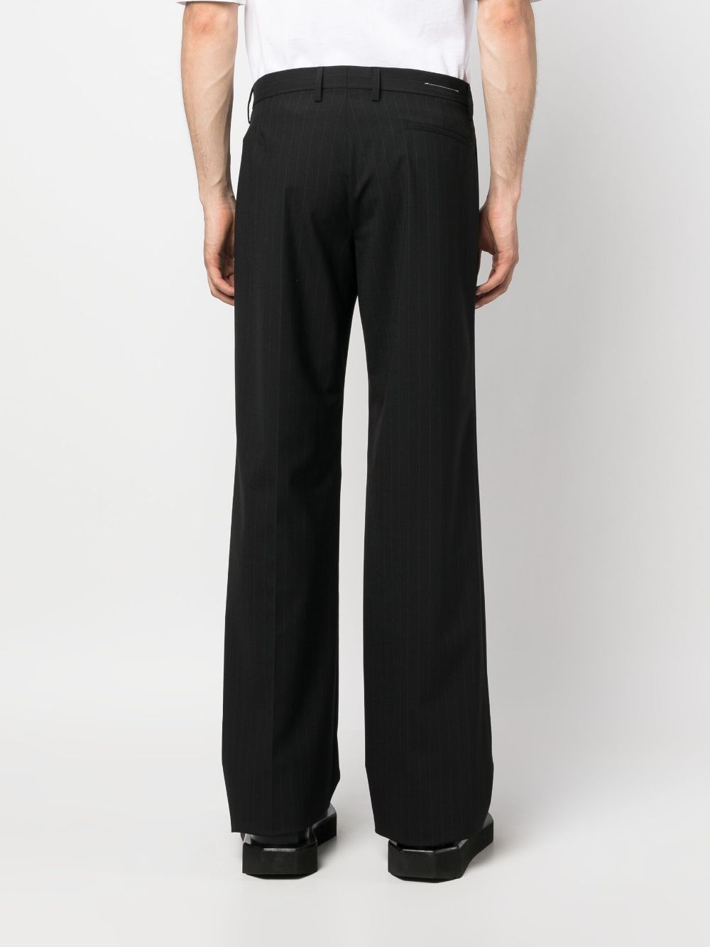 Shop Mm6 Maison Margiela Pinstripe-pattern Wide-leg Trousers In Black