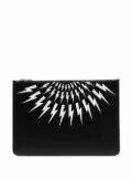 Neil Barrett Thunderbolt Fairisle zipped pouch - 524 BLACK WHITE