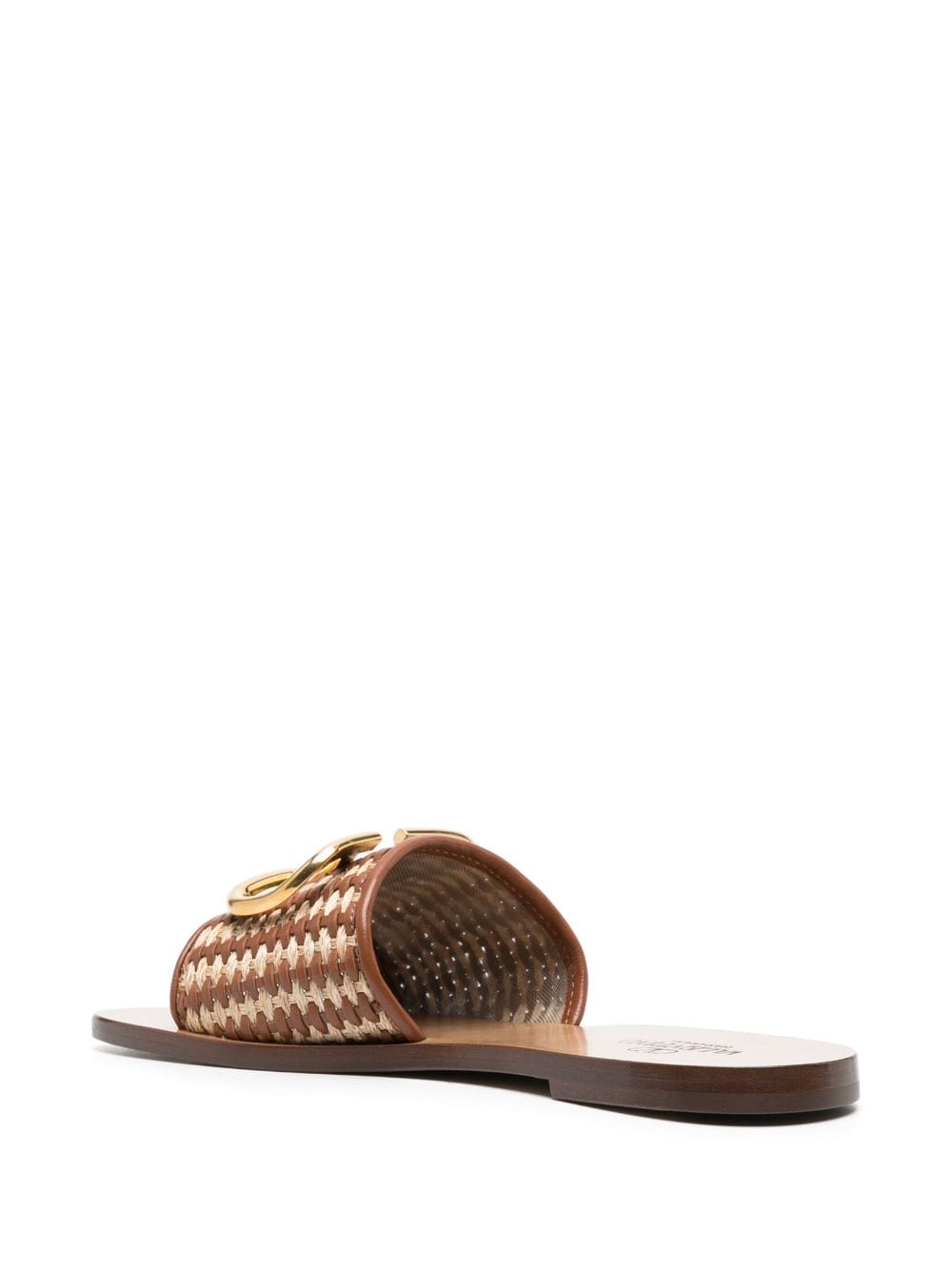 Shop Valentino Vlogo Signature Woven Slide Sandals In Braun