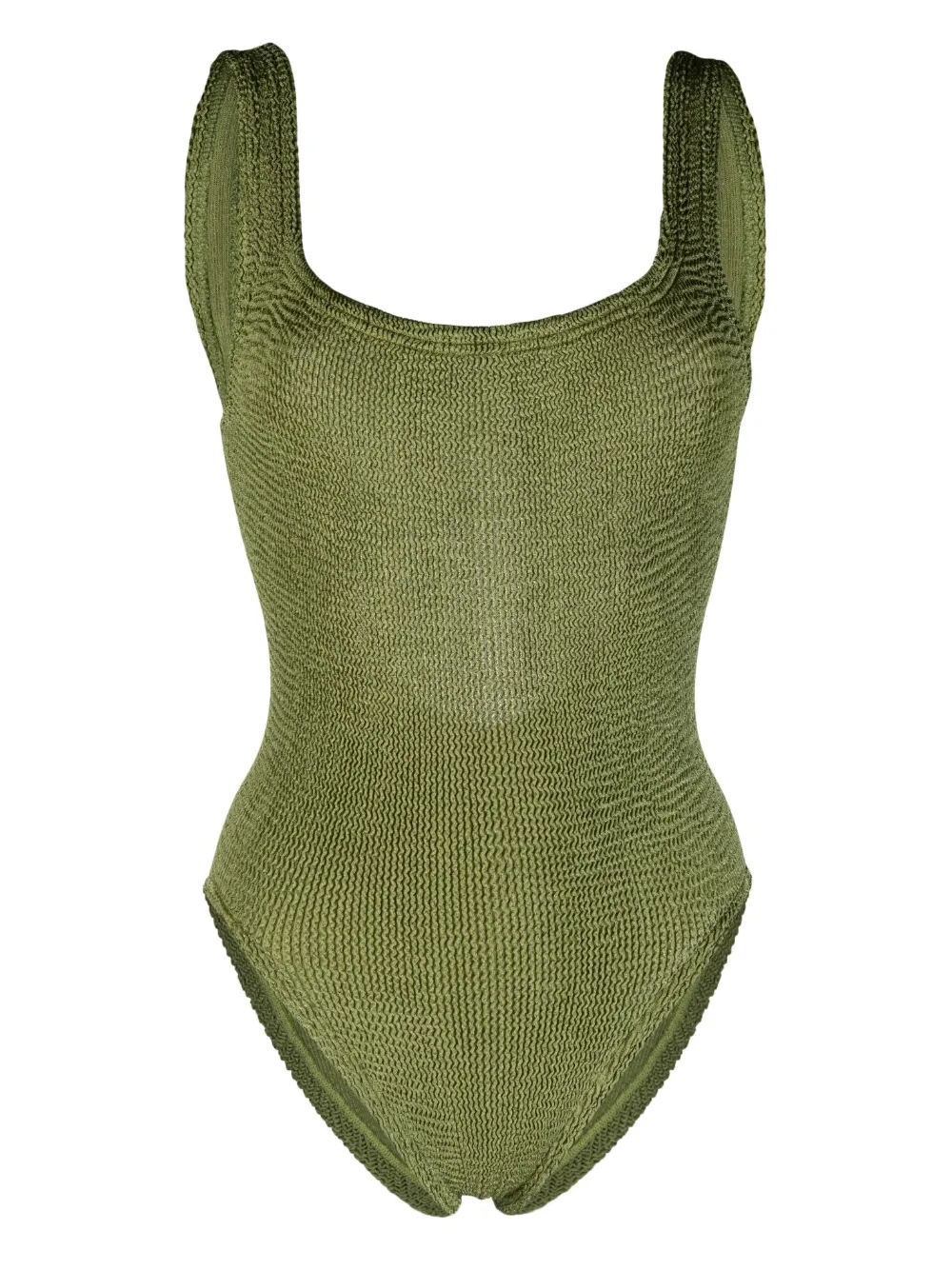 Hunza G Square Neck Crinkle Swimsuit In Green Modesens