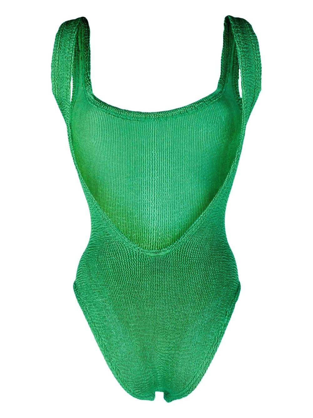 Shop Hunza G Square-neck Crinkle Swimsuit In Green