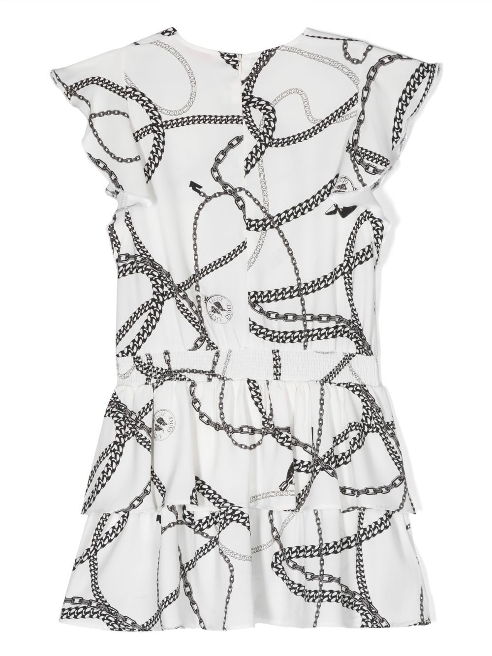 Shop Liu •jo Chain-print Ruffled Dress In White