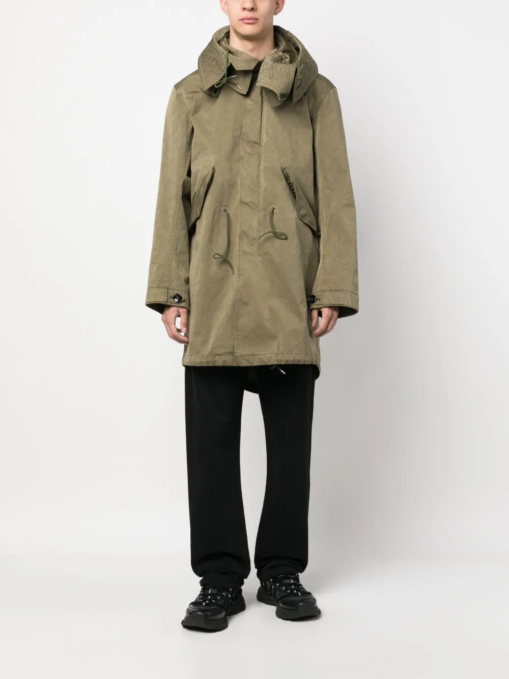 Ten C detachable-hood drawstring parka coat - Groen