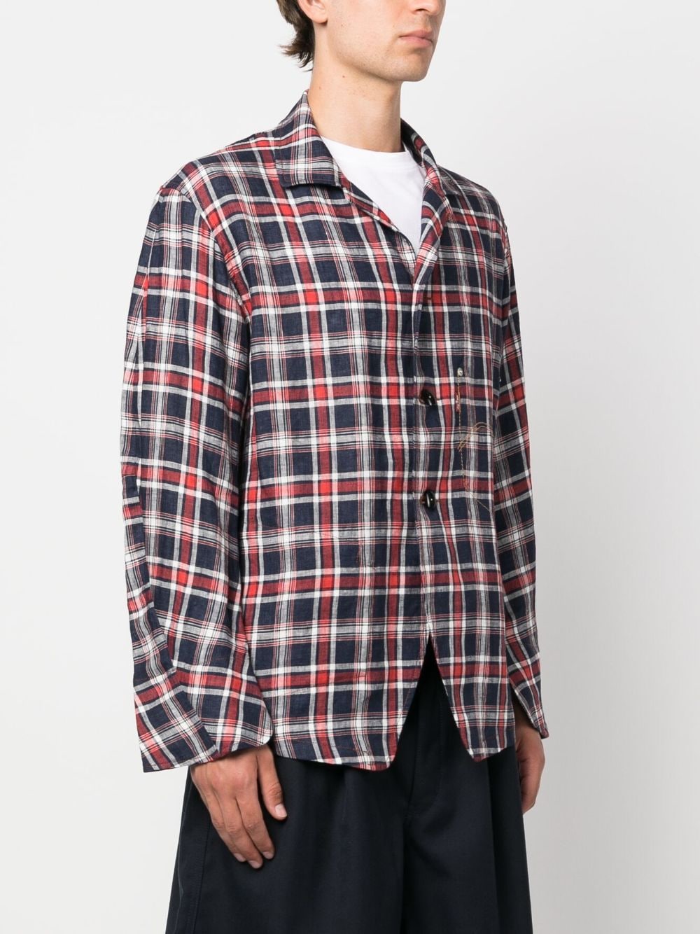 Shop Junya Watanabe Check-print Linen Shirt Jacket In Blue