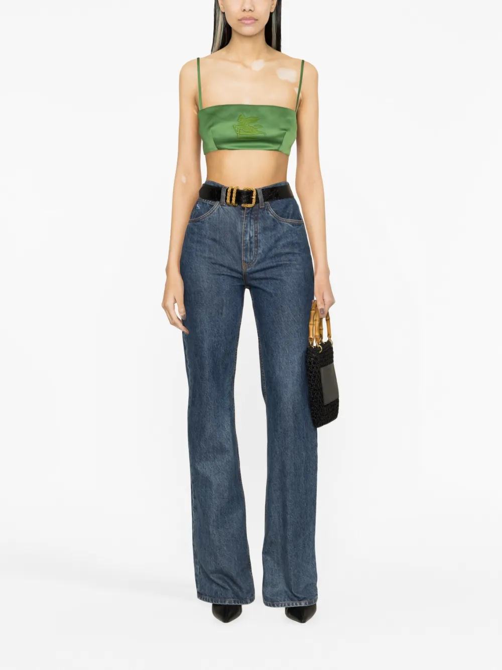 ETRO embroidered-logo cropped top - Groen