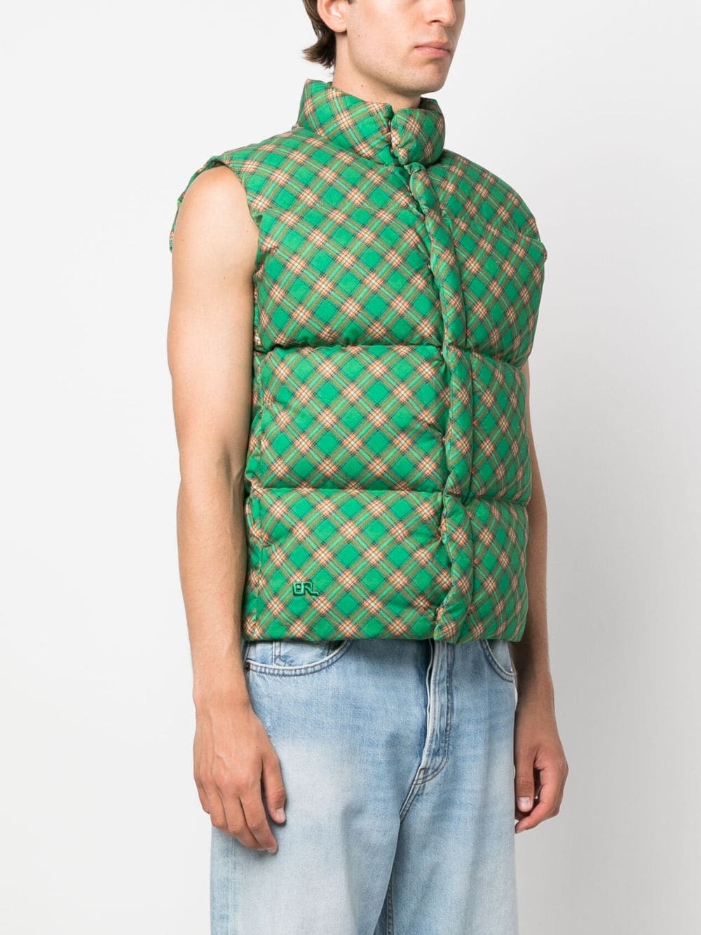 Shop Erl Checked Quilted Down Gilet In Green