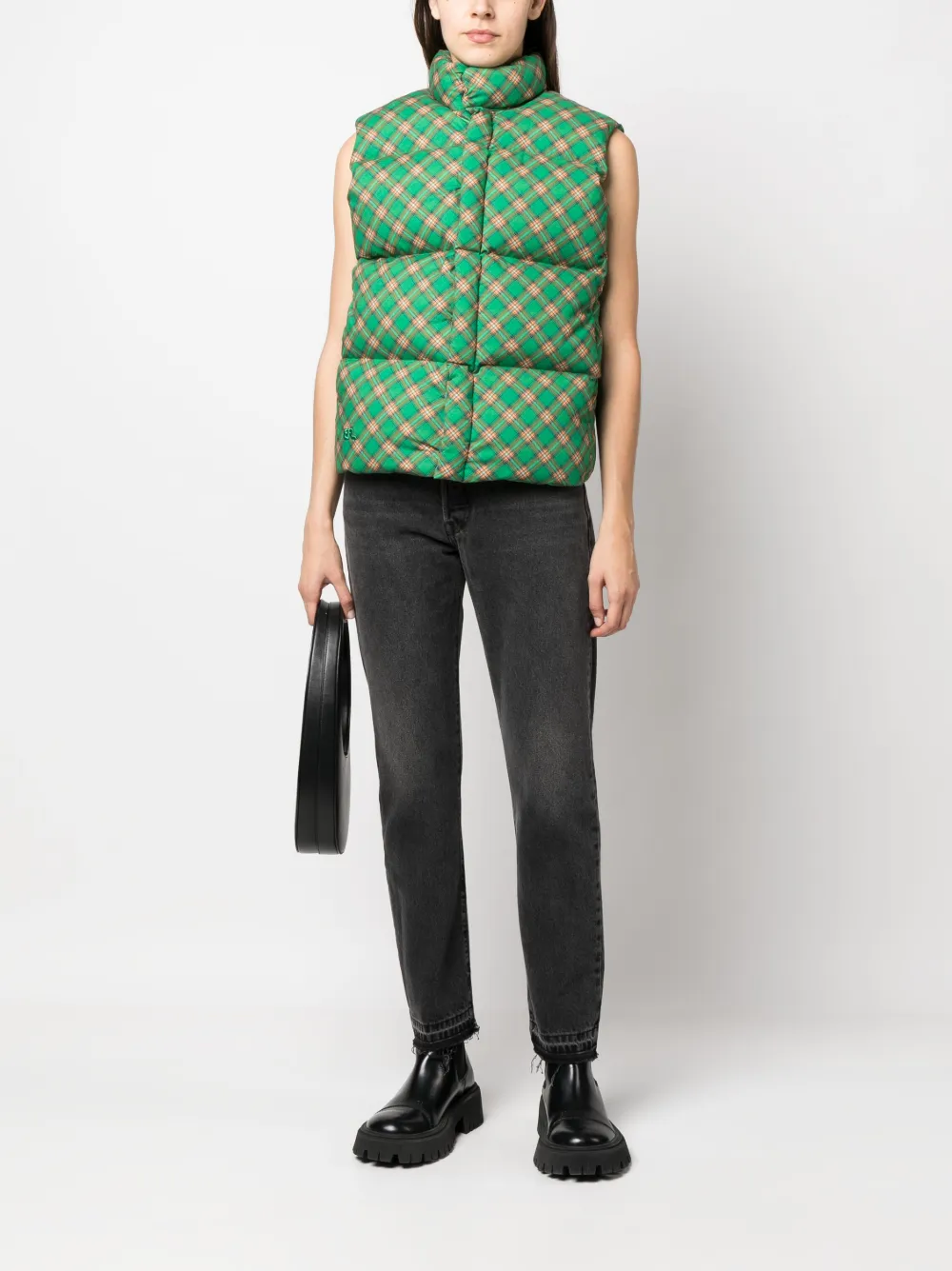 Shop Erl Checked Quilted Down Gilet In Green