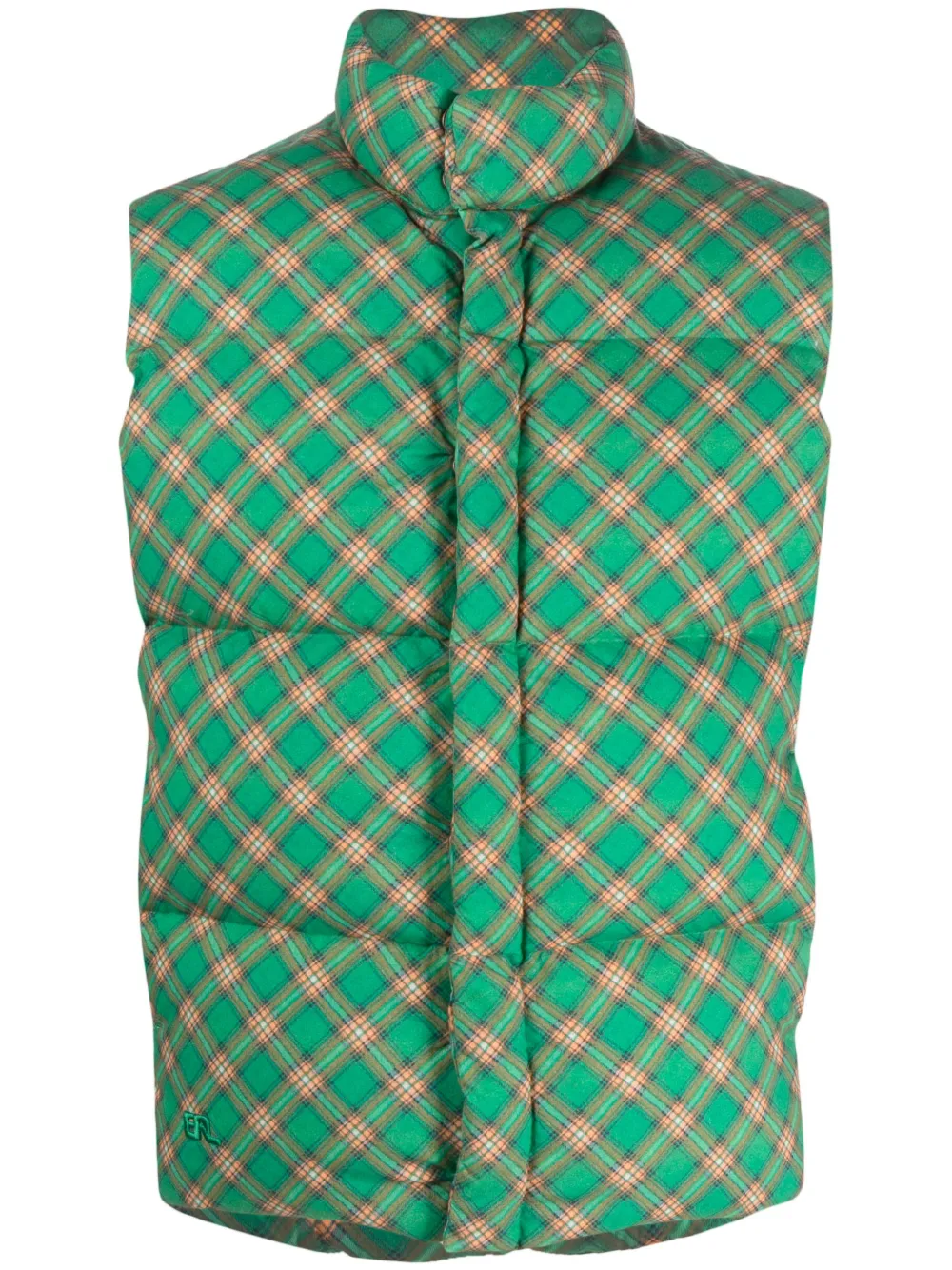 Shop Erl Checked Quilted Down Gilet In Green