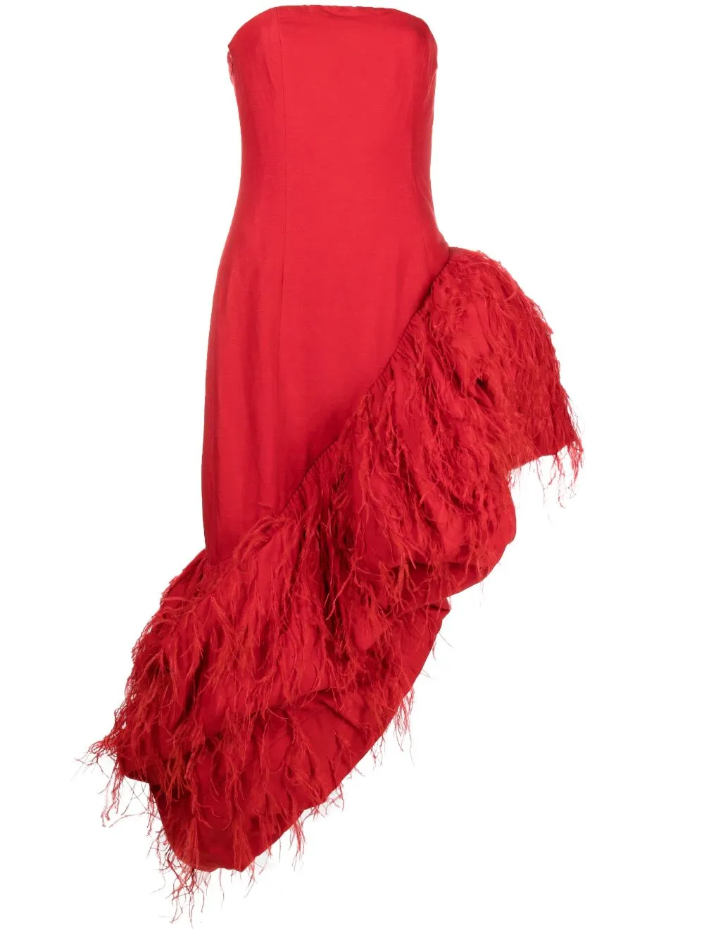 CULT GAIA FEATHER-DETAILING ASYMMETRIC STRAPLESS DRESS