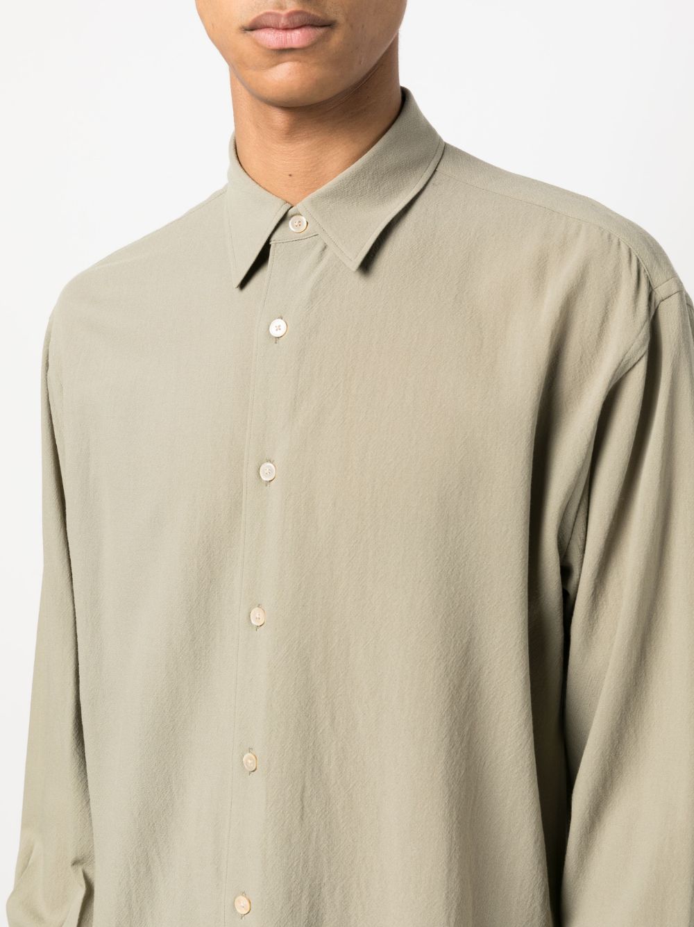 Shop Auralee Long-sleeved Wool Shirt In Green