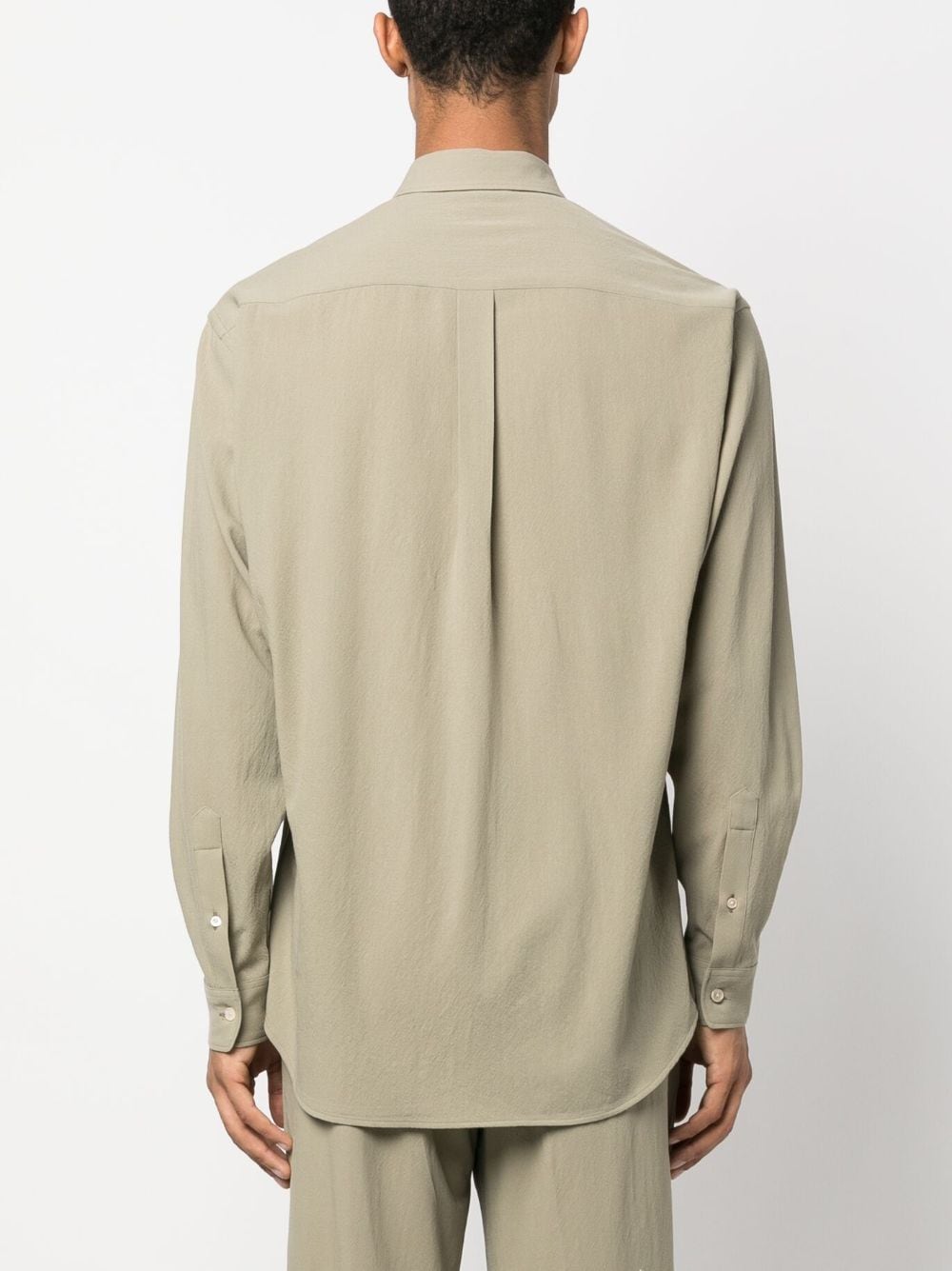 Shop Auralee Long-sleeved Wool Shirt In Green