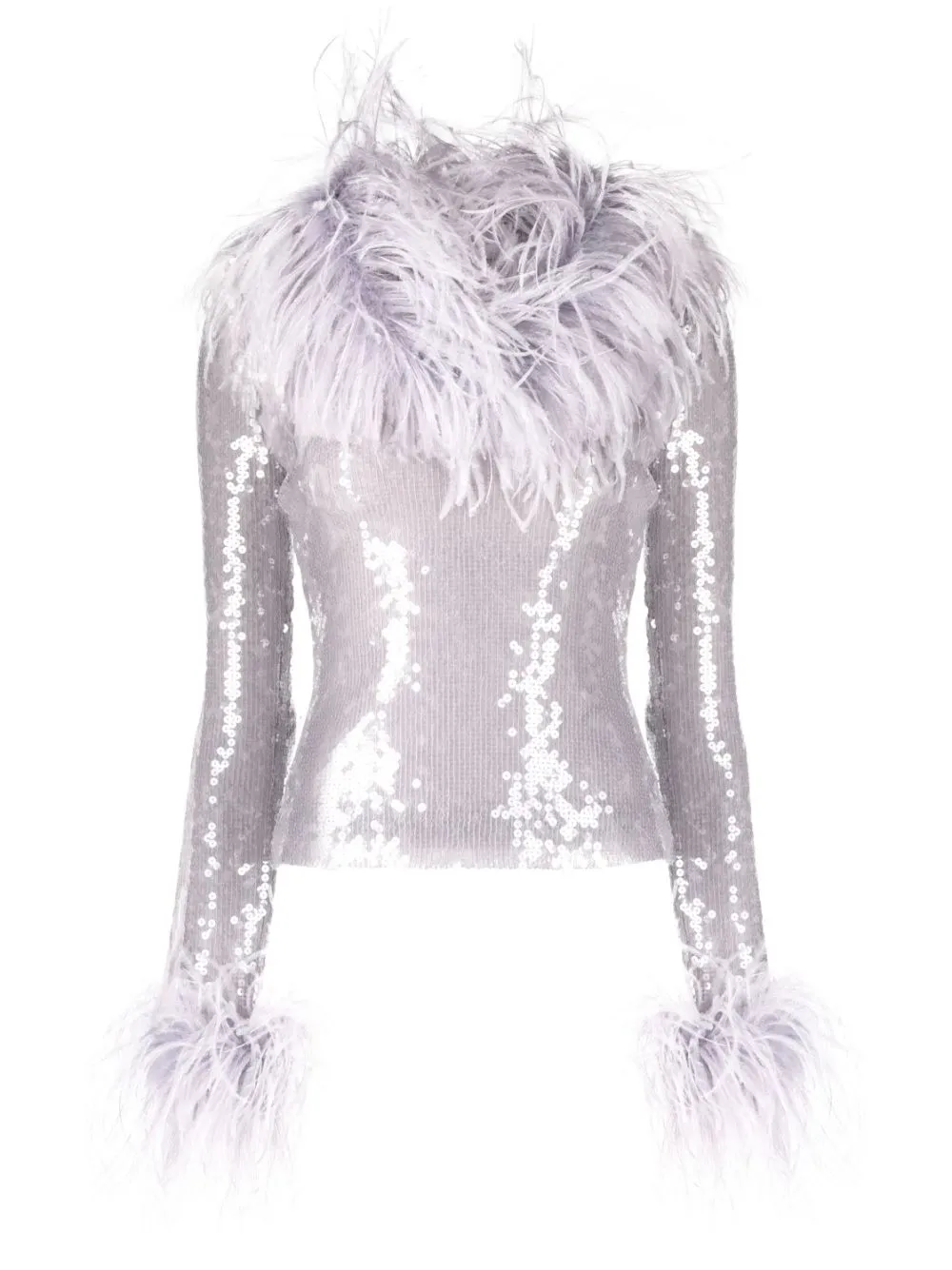 16arlington Pendall Feather-embellished Sequined Top In Purple