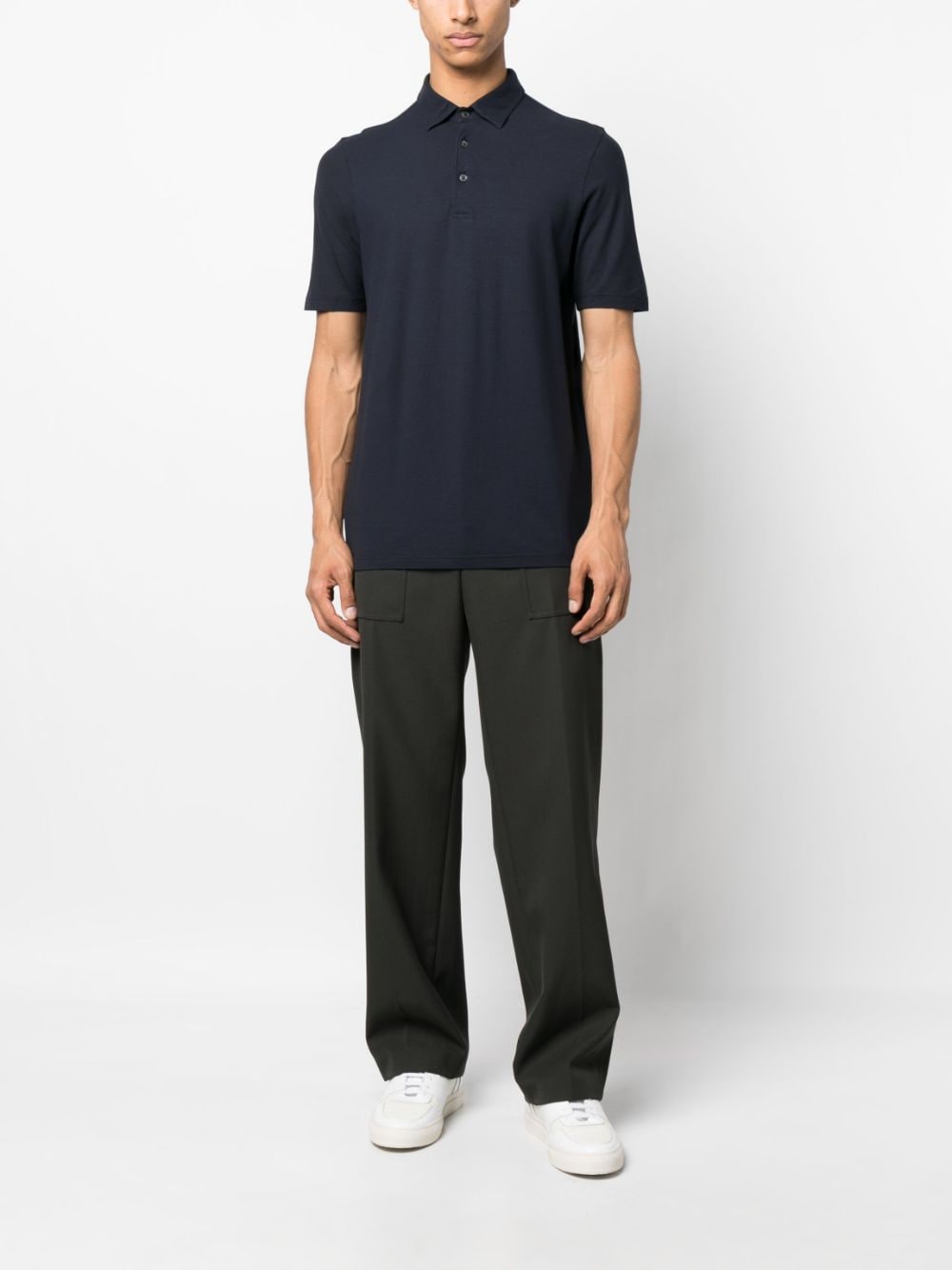 Shop D4.0 Short-sleeved Cotton Polo Shirt In Blue