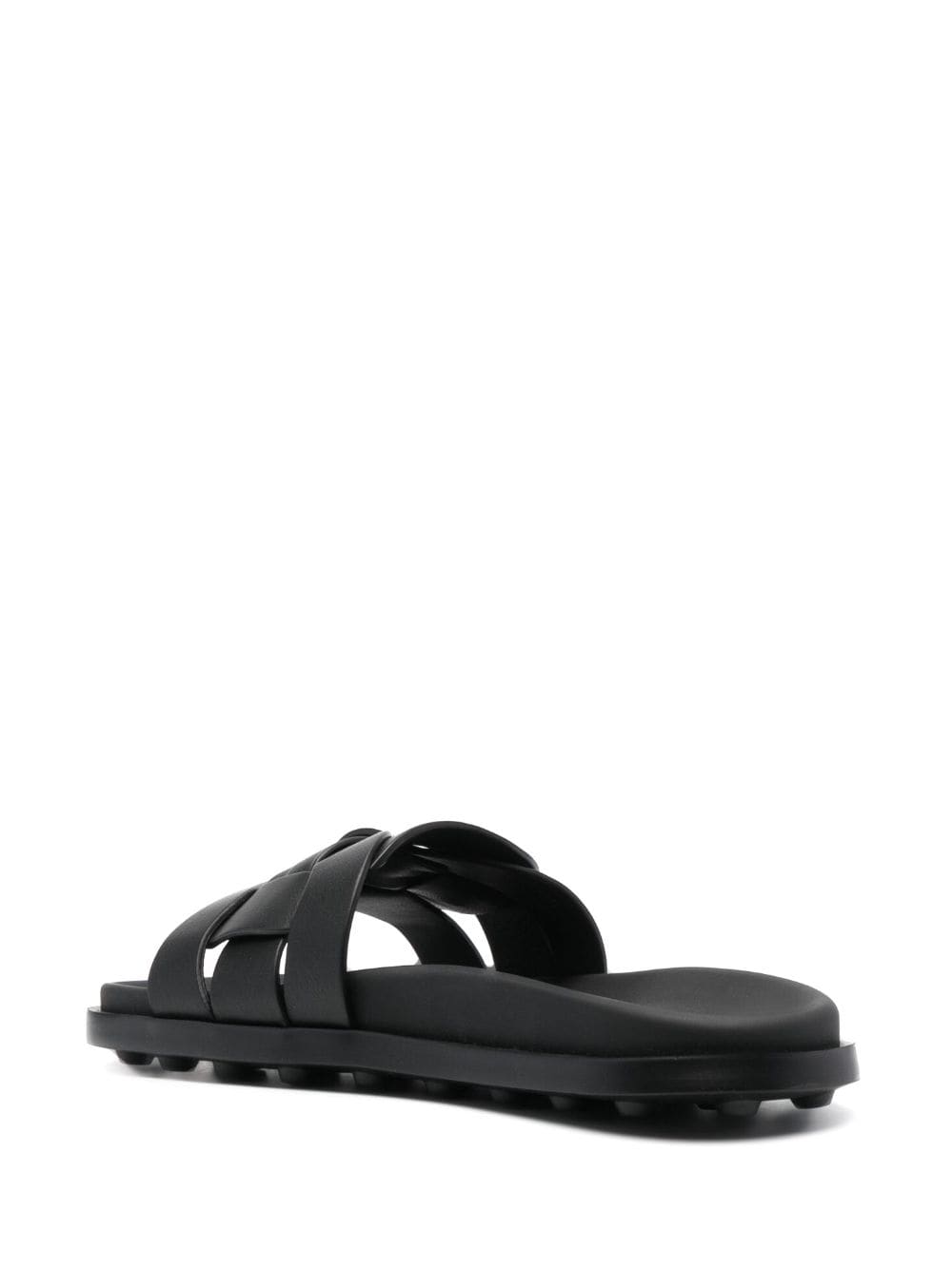 Shop Tod's Woven Leather Slides In Black