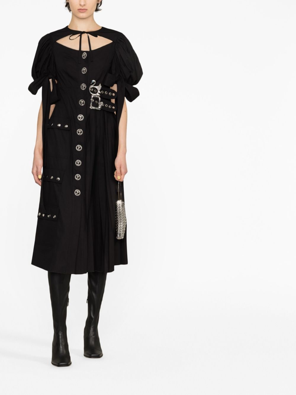 Chopova Lowena Midi-jurk met pofmouwen - Zwart
