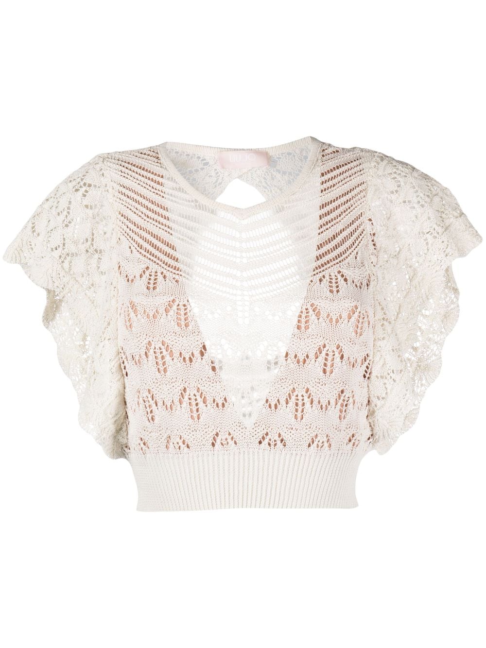 Liu •jo Crochet-knit Cropped Blouse In White