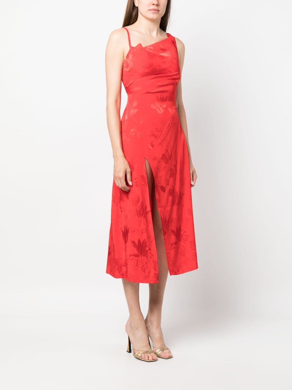 Shop For Love & Lemons Ilana Jacquard-pattern Midi Dress In Red