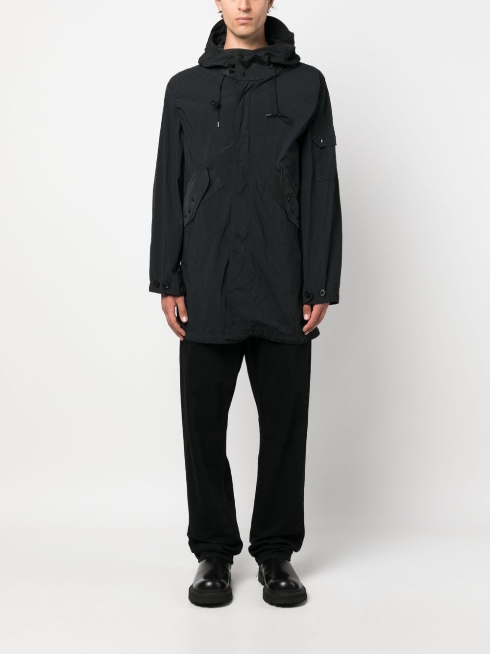 Shop Ten C Mid Layer Hooded Parka In Black