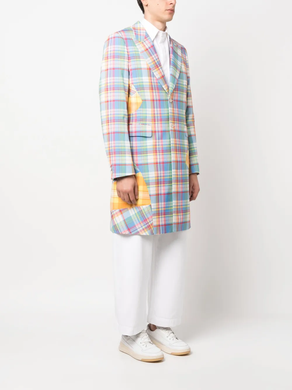  Comme Des Garçons Homme Plus Plaid Patchwork Single-breasted Coat - Blue 