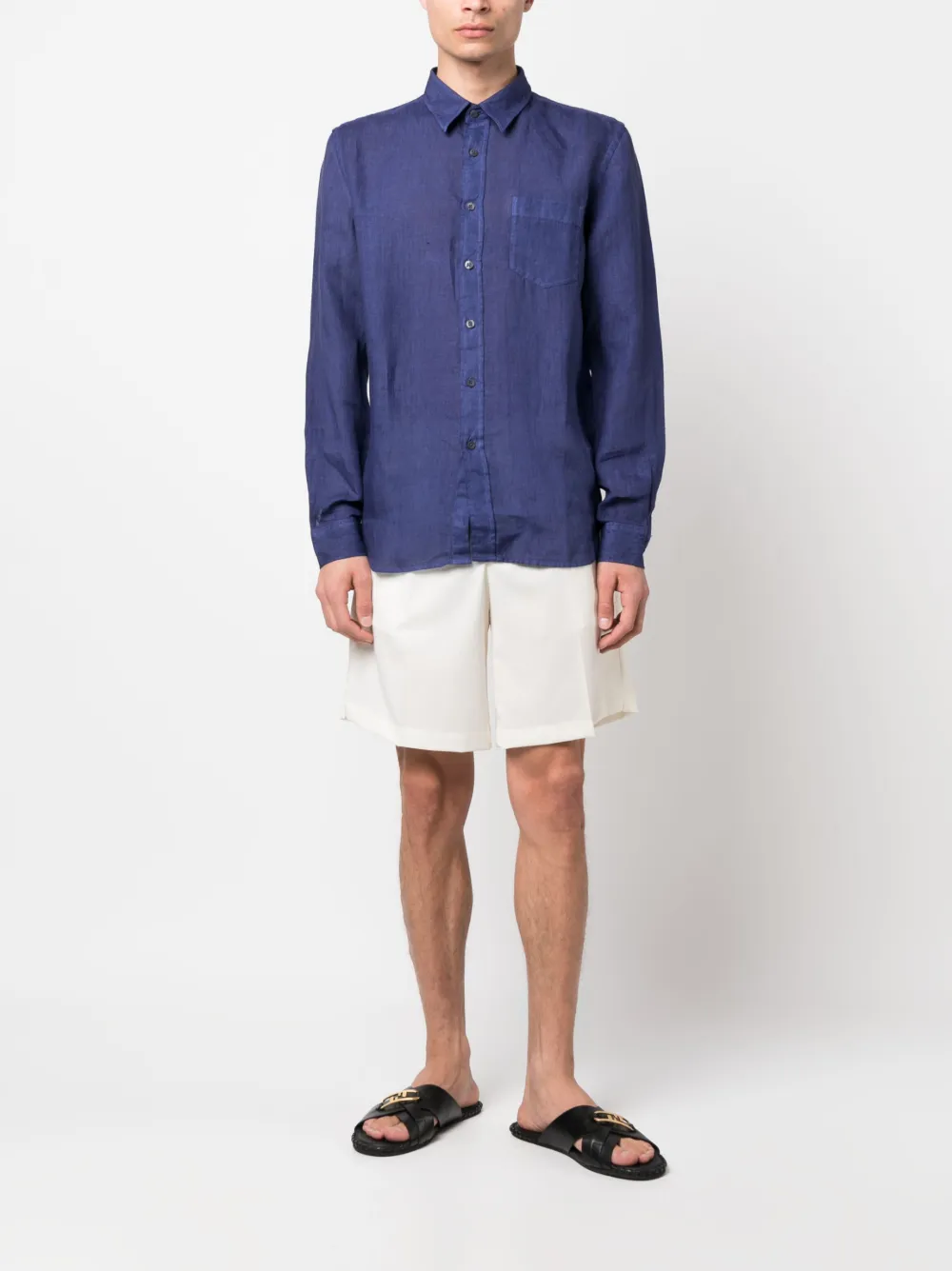 120% Lino Linnen overhemd - Blauw