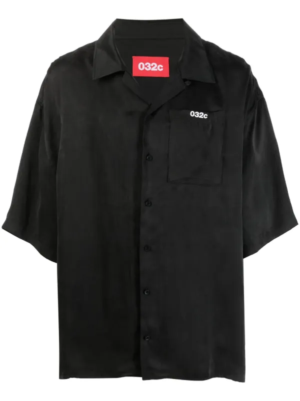 032c logo-print Lyocell Shirt | Black | FARFETCH BH