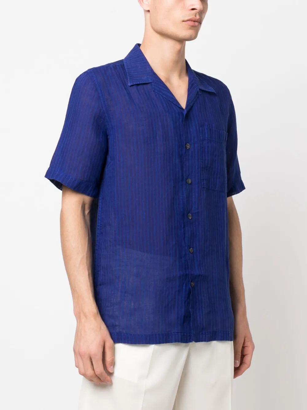 120% Lino Gestreept overhemd Blauw