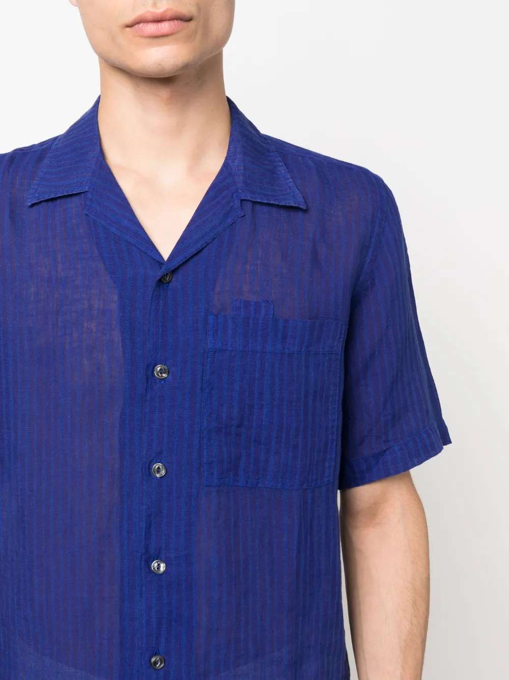 120% Lino Gestreept overhemd Blauw
