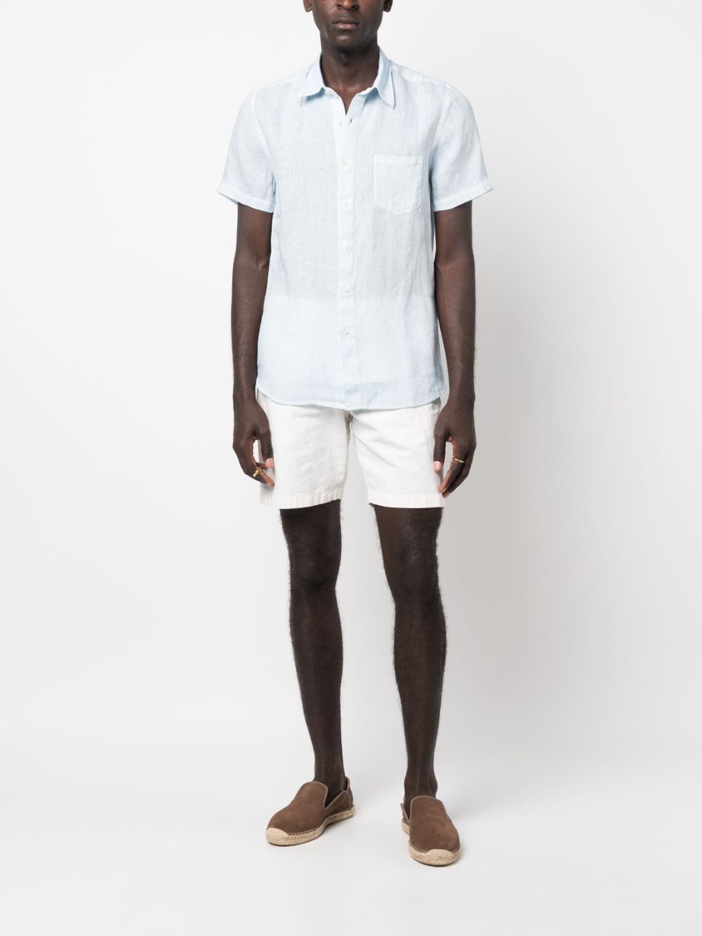 120% Lino Slub-texture Short-sleeved Linen Shirt In Blue | ModeSens